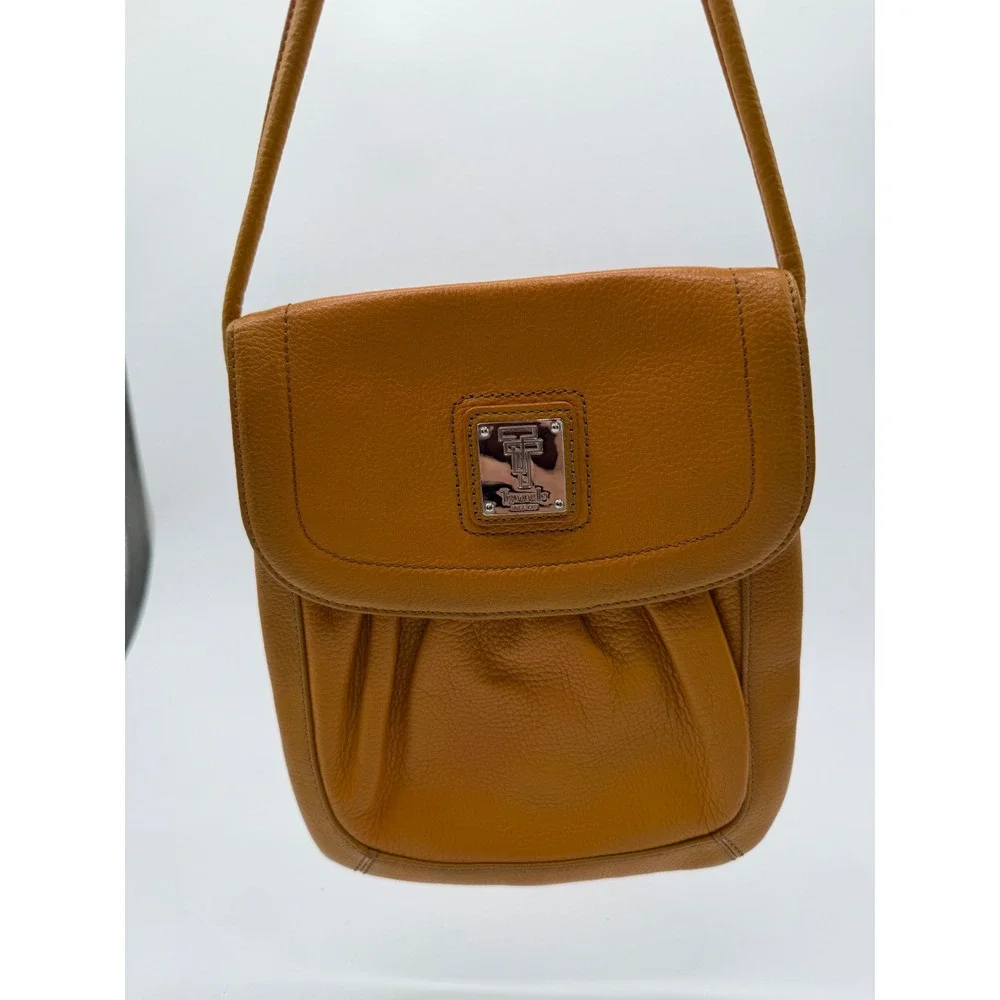 Tignanello Mustard Yellow Pebbled Leather Crossbody Bag Flap Messenger‎ Purse
